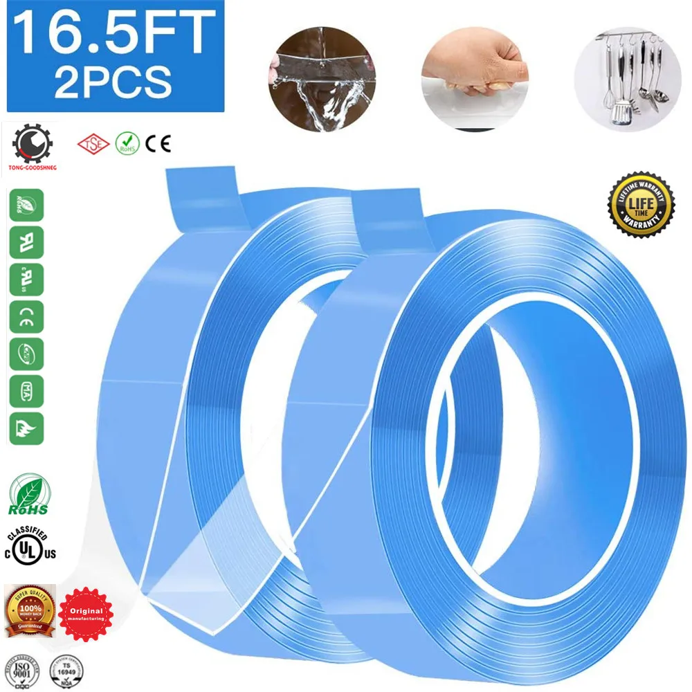 Double Sided Nano Tape 16.5FT,Adhesive Tape Removable Mounting Tape, Clear  Gel Strip Washable Strong Sticky Poster Carpet Tape - AliExpress