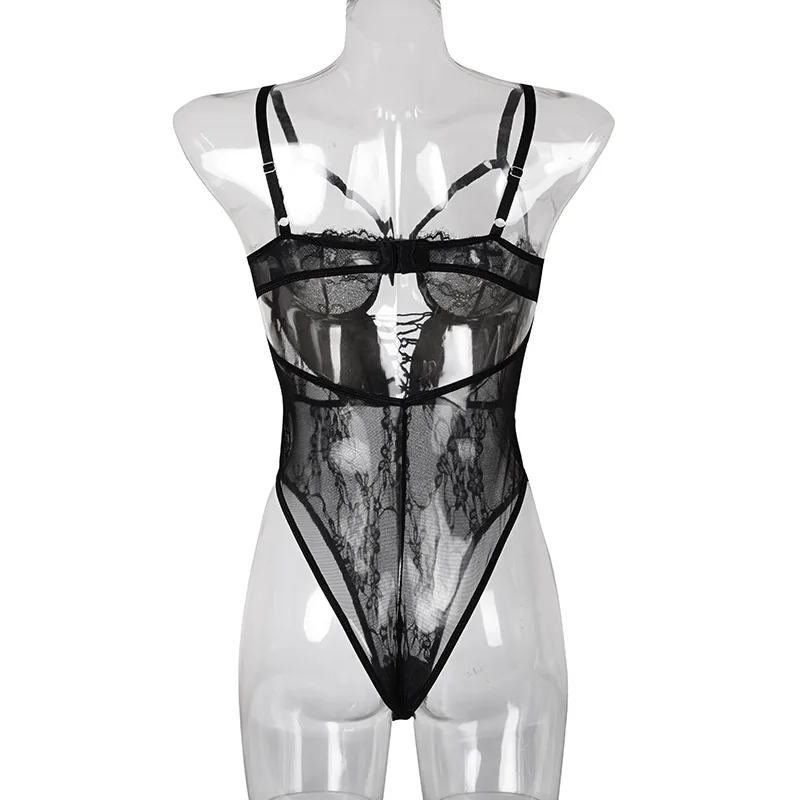 Summer Lace Bodysuit Women Floral Embroidery Deep V Neck Sexy Bodysuit Bandage Patchwork Jumpsuit Overalls 2020 Femlae Body