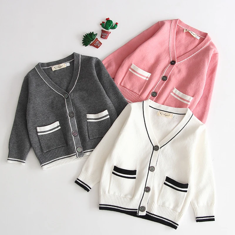 Autumn Toddler Sweater Cardigan New Baby Girls Boys Rib Clip Color Cardigan Sweater Infant Cotton V-neck Double Pocket Shirt