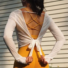 COLORVALUE Женская открытая спина Йога Тренировки Топы Мода Femme с длинным рукавом Футболка с отверстиями для большого пальца завязанная спортивная одежда