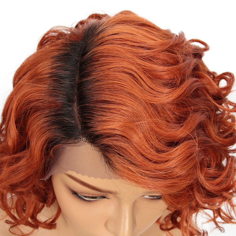 Sleek Curly Lace Human Hair Wigs 100% Remy Brazilian Hair Wigs U Part Lace Short Wigs Orange Hair Wigs Water Wave Lace Wigs