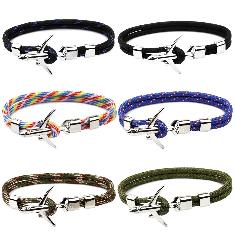 Fashion Airplane Anchor Bracelets Men Charm Rope Chain Paracord Bracelet Male Women Air Force