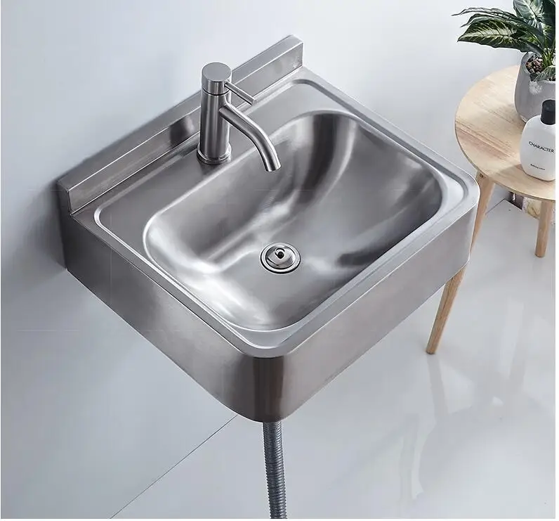 bathroom wall mounted 304 Stainless steel  sqaure basin with faucet set 304 Stainless steel pop up and plumbing hose set 2