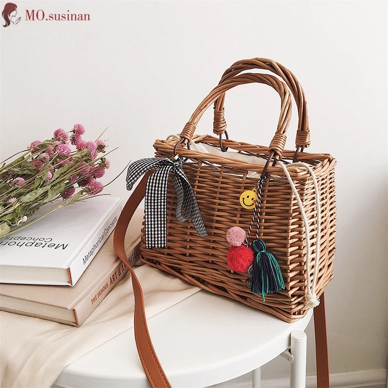 

Summer Rattan Weaving Handbag Women Bag 2019 New Personality Small Messenger Bag Ladies Lovely Bow Shoulder Tote Crossbody Bag