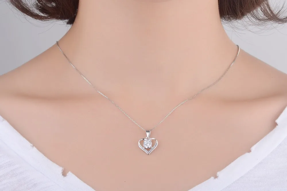 Pendant Necklace Silver Necklace Luxury Crystal Cz Heart Pendant Choker Necklace 925 Sterling Silver Chain Necklaces For Women Wedding Jewelry Gifts