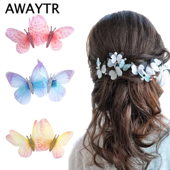 

Geometric 2 PCS Fairy Fake Butterfly Hairpin Party Favor Women Barrette Cute Theme Party Girls Animal Flying Butterfly Hair Clip
