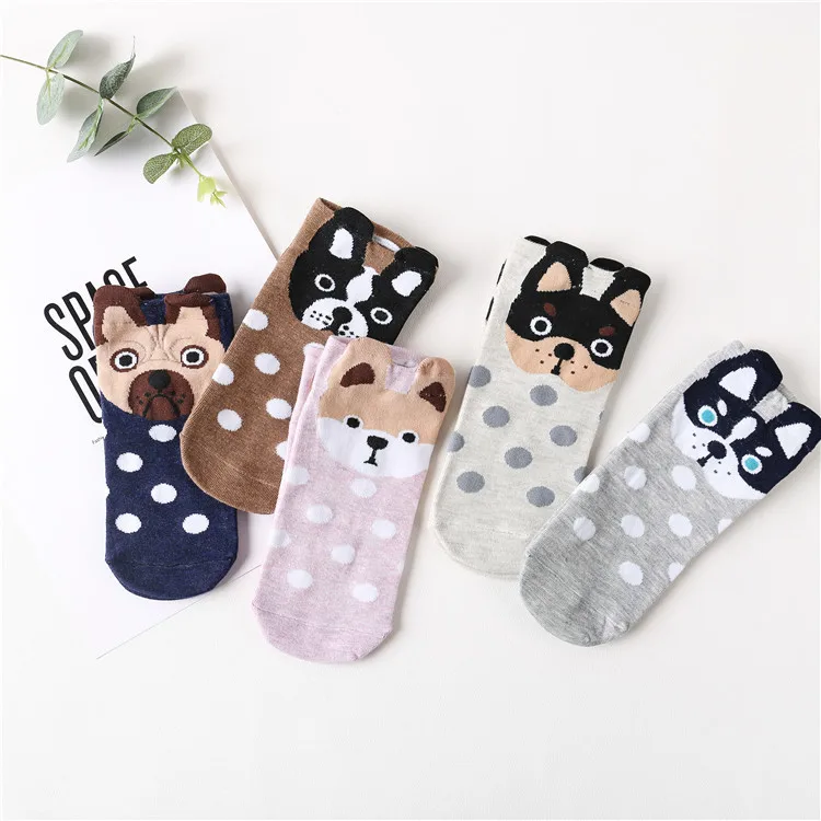 

5 Pairs Japanese Dogs Patterned Cotton Socks Set Girl Cute Socks Women Soft Unique Cartoon Casual Funny Socks Female Sox Chic