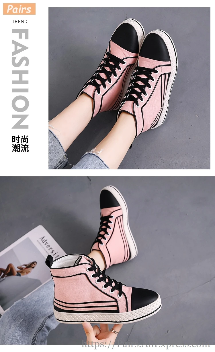 Lace-up Canvas Ladies Shoes Comfortable Rubber Flat Shoes Women Casual Shoes High Top Sneakers Women Flats Autumn Women Shoes PU