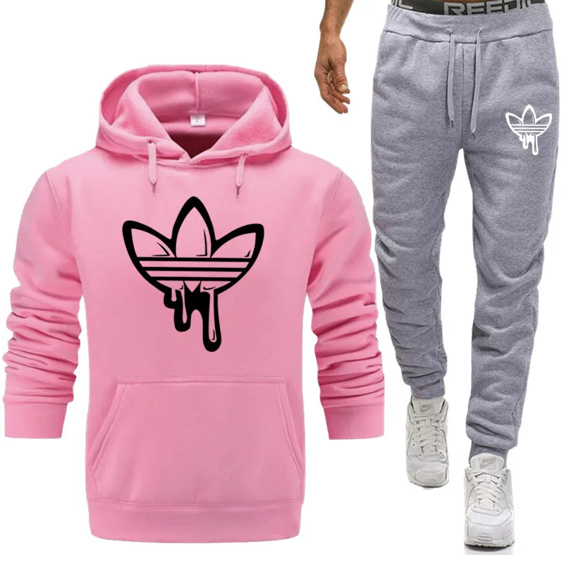 Pink 2 Мужской комплект из двух предметов, новая модная толстовка с капюшоном, спортивная одежда для мужчин, спортивный костюм, толстовка с капюшоном, осенняя мужская брендовая одежда, толстовки+ штаны, комплекты - Цвет: Pink 2