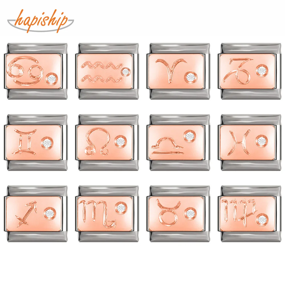 Hapiship-abalorios originales de 9mm para pulsera, abalorios italianos de constelación de 12 Rosas, de acero inoxidable, fabricación de joyas DJ129, 2020