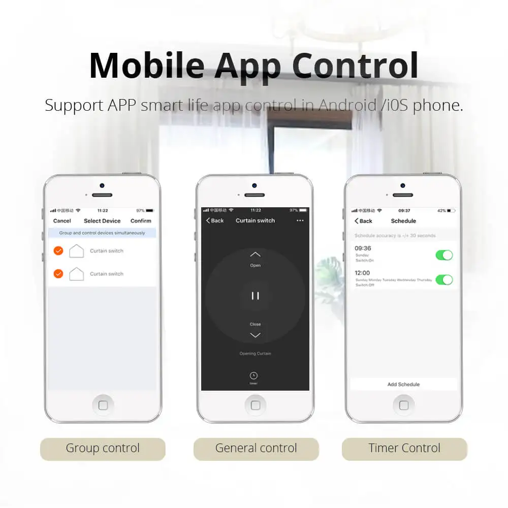 Comprar Motor inteligente de cortinas con riel e interruptor de pared compatible con Alexa, Google Home y controlados por medio de Tuya