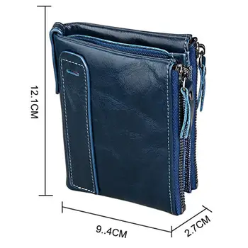 

RFID stealing brush Leather Men's Wallet Leather Short Anti-theft Brush Men's RFID Wallet Double Zip Wallet