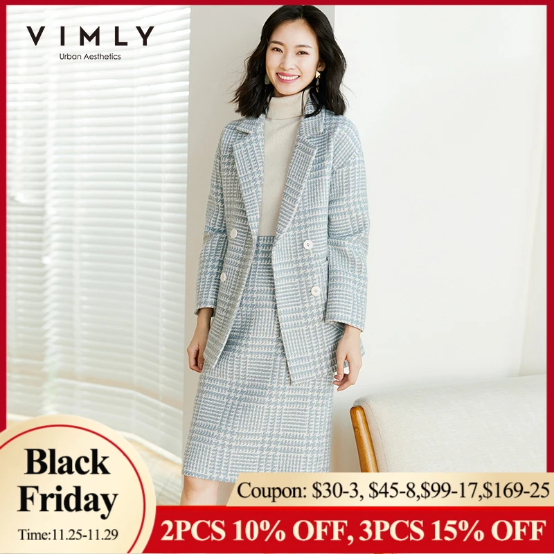 Женский шерстяной костюм-двойка в клетку с поясом высокой талией F3793 элегантный