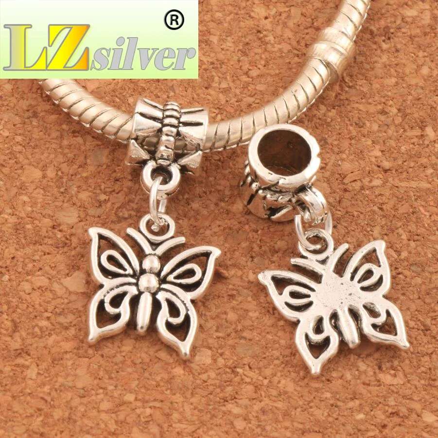 Filigree Butterfly Charm Beads 12.8x26mm 100PCS Zinc Alloy Fit European Bracelets Jewelry DIY B1111
