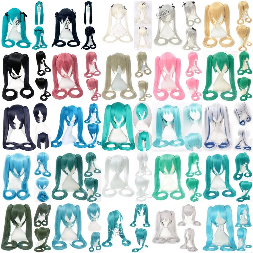 28 Kolorów Miku Peruka Do Cosplay Długie Żaroodporne Syntetyczne Włosy Klip Kucyki Peruki + Czapka Z Peruką