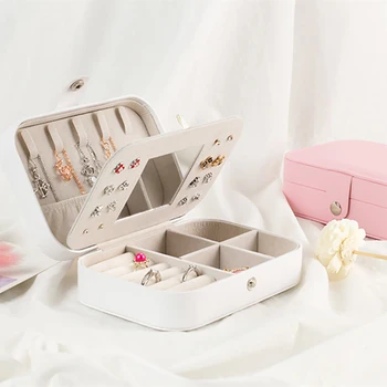 

2020 Mini Jewelry Boxes For Women Rings Earrings Necklaces Travel Jewellery PU Single Layer Portable Storage Gift Box Wholesale