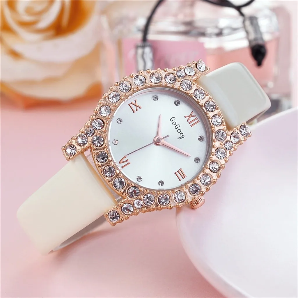Relogio feminino reloj mujer Модные Простые инкрустированные часы-браслет с кожаным ремешком женские кварцевые наручные часы для женщин