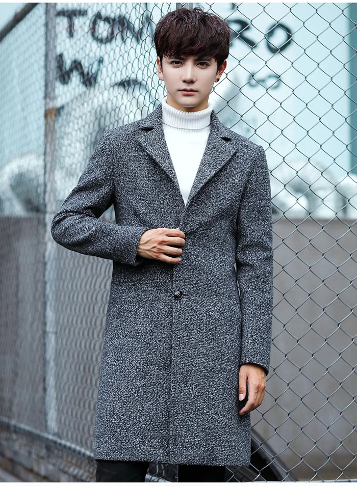 New Men Long Trench Coat Men Fashion Wool Trench Coat Windbreaker Steampunk Men Overcoat Casual Outerwear Coats