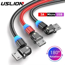 USLION 180 obrót Micro LED kabel USB 3A szybkie ładowanie USB kabel danych dla Samsung Huawei Tablet Android telefon komórkowy linii danych