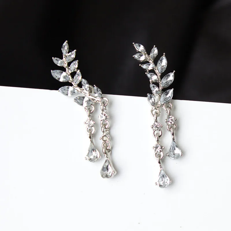 Корейская Мода Кристалл кисточкой серьги свадебные серьги ювелирные изделия для женщин модные геометрические серьги аксессуары - Окраска металла: Silver