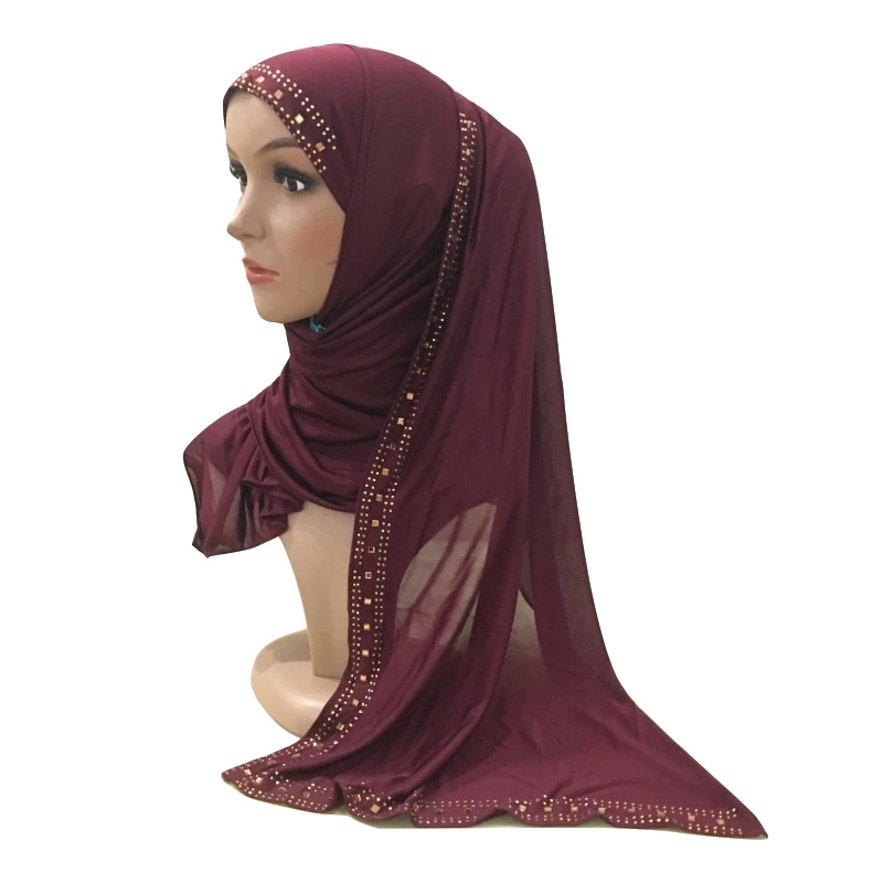 H1348 мгновенный Натяжной хиджаб amira один шт мусульманский шарф с золотыми камнями и кристаллами