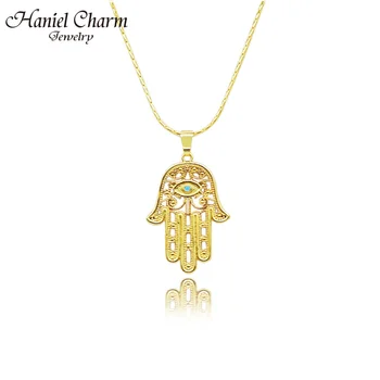 

Haniel New Fashion Gold Color Hamsa Hands Fatima Pendant For Women Jewelry Gift Lucky Chain Necklace