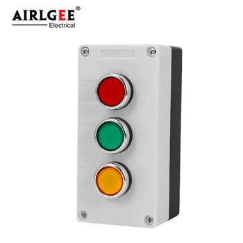 

With button 3 hole control box 22mm LA38 self-reset three-position button box Jog button control switch box IP65 waterproof box