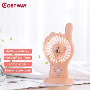 

COSTWAY Portable Hand Fan USB Rechargeable Handheld Mini Fan Colorful LED Light Silent Cooling Desktop Small Fan Ventilador