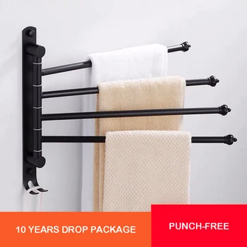 

Free Shipping YUJIE YF5505 Black foldable rotary towel rack, non perforated toilet bathroom movable multi pole shelf