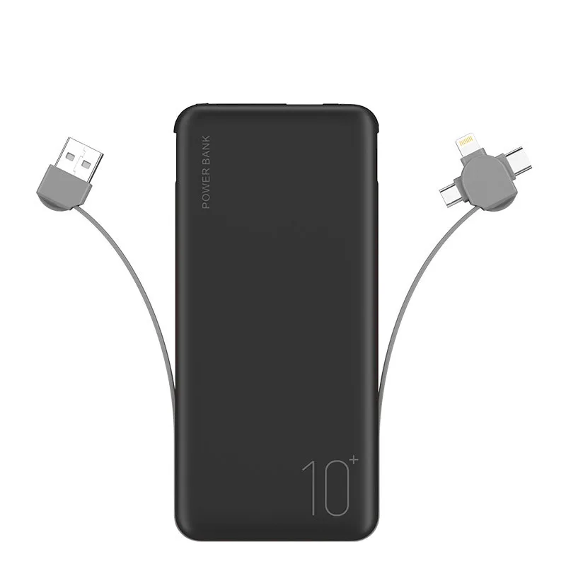 Banco de energía delgado portátil, cargador de batería externo de 10000Mah, carga rápida 2A con Cable, Banco de energía, batería de teléfono
