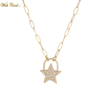 

Wish card Fine 1PC letter LOVE Necklace Lock Pendant Hollow Star Charm Women Jewelry for Girl Gift Birthday Party BD205