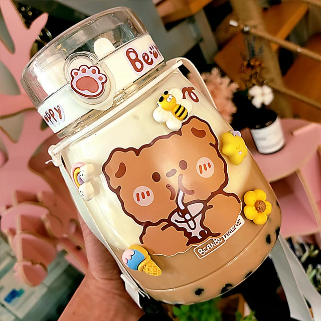 Korean Kawaii Aesthetic 1 Ltr Pet Sipper Bottle with DIY Bunny Sticker
