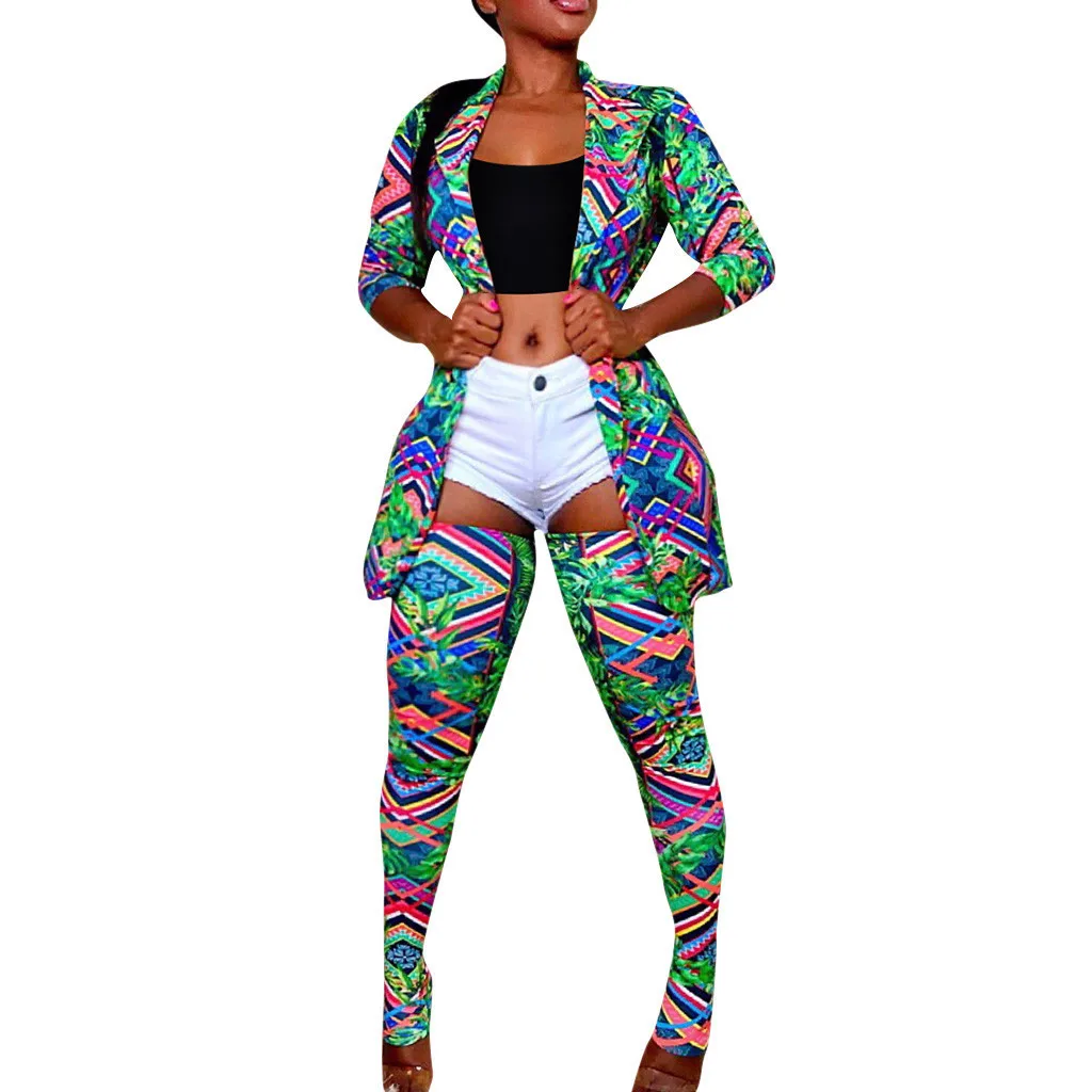 Multicolor Женский костюм куртка и брюки Клубные костюмы женские сексуальные лацканы с длинным рукавом камуфляж Леопардовый принт пальто+ костюм с чулками наборы# g3 - Цвет: Multicolor