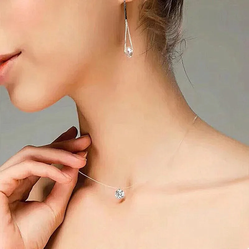 

Hot Sale Teardrop Pendant Necklace 2018 Transparent Fishing Line Jewelry Necklace Clavicle Invisible Woman Pendant Necklace