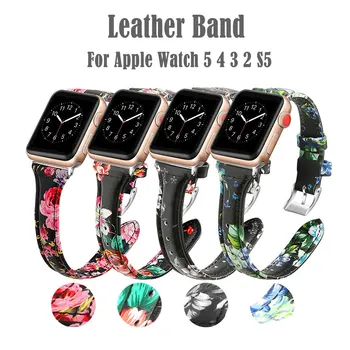 

Flower Print Leather Watch Band for Apple Watch Series Multi-color Wrist Band Strap Replacement Watch Bracelet For iWatch S5