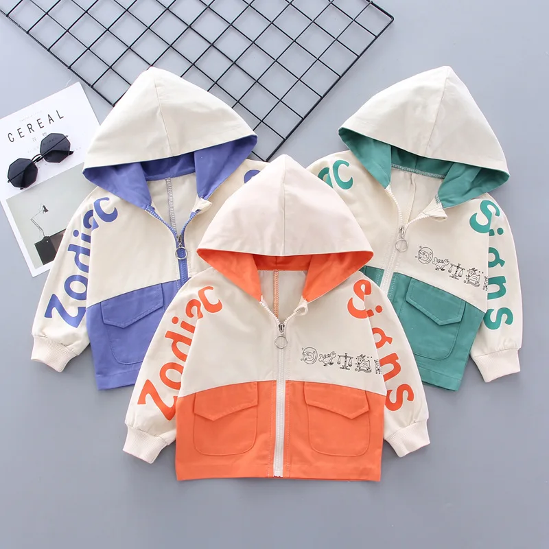 

Childrenswear 2020 New Style Spring BOY'S Baby Mixed Colors Printed Letter Hooded Long Sleeve Zip-up Shirt Jacket