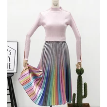 Женские радужные плиссированные юбки Модные осенние новые юбки Harajuku с высокой талией