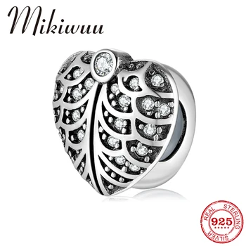 

New Arrival 925 Sterling Silver Clear CZ Heart Leaf Spacer Stopper Beads fits Original Pandora Charm Bracelets Jewelry Making