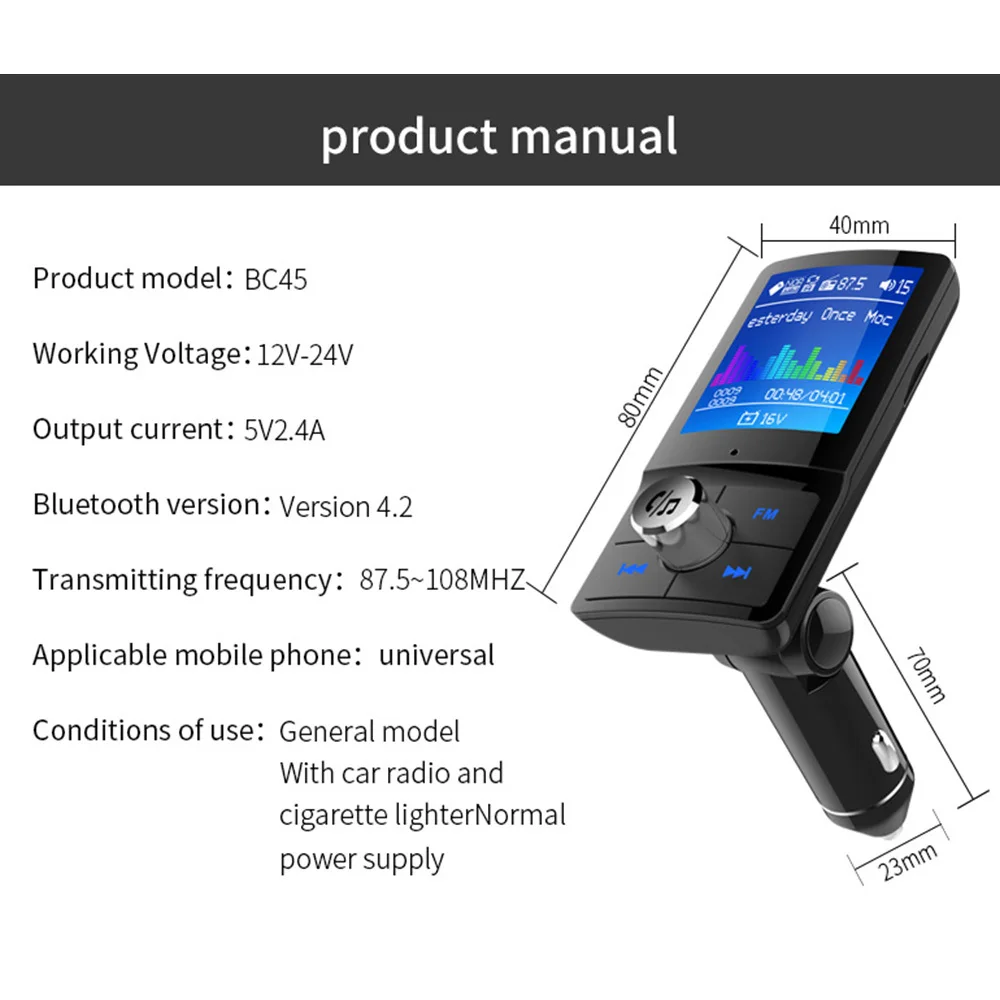 1,7" ЖК-Автомобильный MP3-плеер автомобильный Bluetooth fm-передатчик Aux In Music Bluetooth 4,2 Handsfree автомобильный комплект 2-USB зарядное устройство