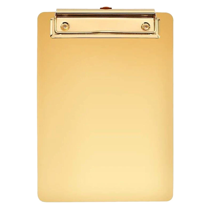 

A4 Clipboard Gold Stainless Steel Metal Legal Pad Menu Writing Pad Office Organiser with Hanging Hole
