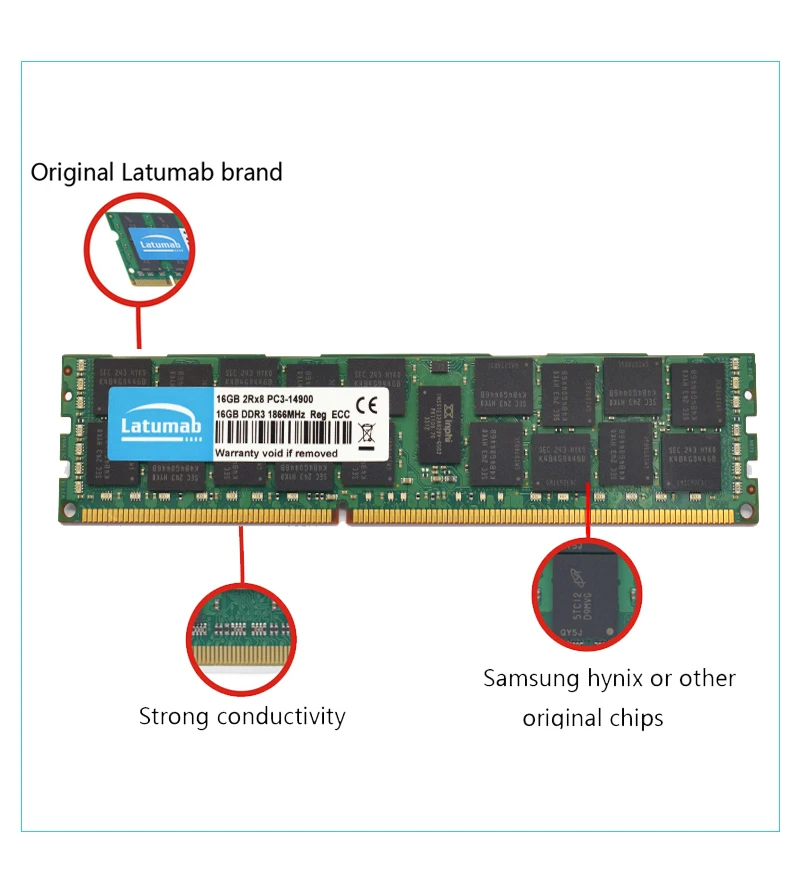 Latumab 16 Гб оперативной памяти, 32 Гб встроенной памяти, 64 ГБ DDR3 1866 МГц PC3 14900 регистровая и ecc-память Серверная Память RAM память пк модуль памяти RAM кода коррекции ошибок 1 шт./2 шт./4 шт