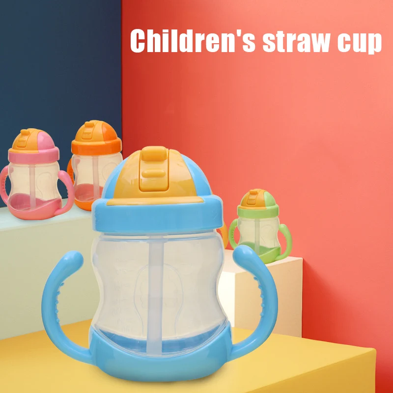 

280ML Infant Baby Portable Water Bottle Sippy Straw Cup Children Kids Feeding Training Bottle with Double Handle