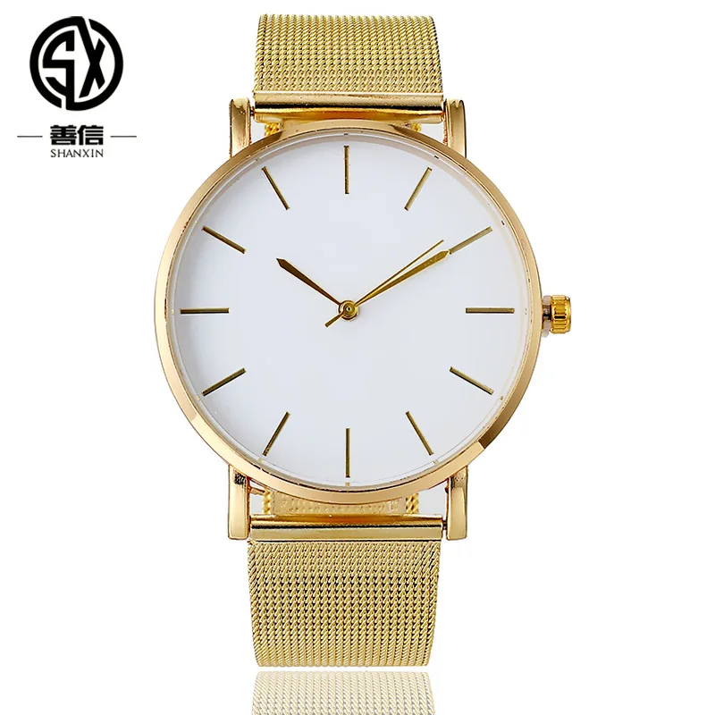 

AliExpress Men Women's Couples Stainless Steel Net Quartz Watch Simple Casual Alloy Belt Watch Non-Logo