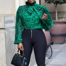 ##Special Price Green Leoparad Printed Chiffon Blouse Lantern Sleeve Autumn Office Workwear Elegant 2019 African Women Bowknot Party Tops Shirts ##Special Price Green Leoparad Printed Chiffon Blouse Lantern Sleeve Autumn Office Workwear Elegant 2019 African Women Bowknot Party Tops Shirts