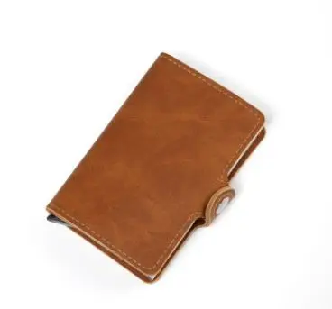 Light brown wallet Женский Мужской кошелек держатель для карт s RFID алюминиевый сплав кредитный держатель для карт из искусственной кожи кошельки противоугонные автоматические слайды RFID кошелек - Цвет: Light brown wallet