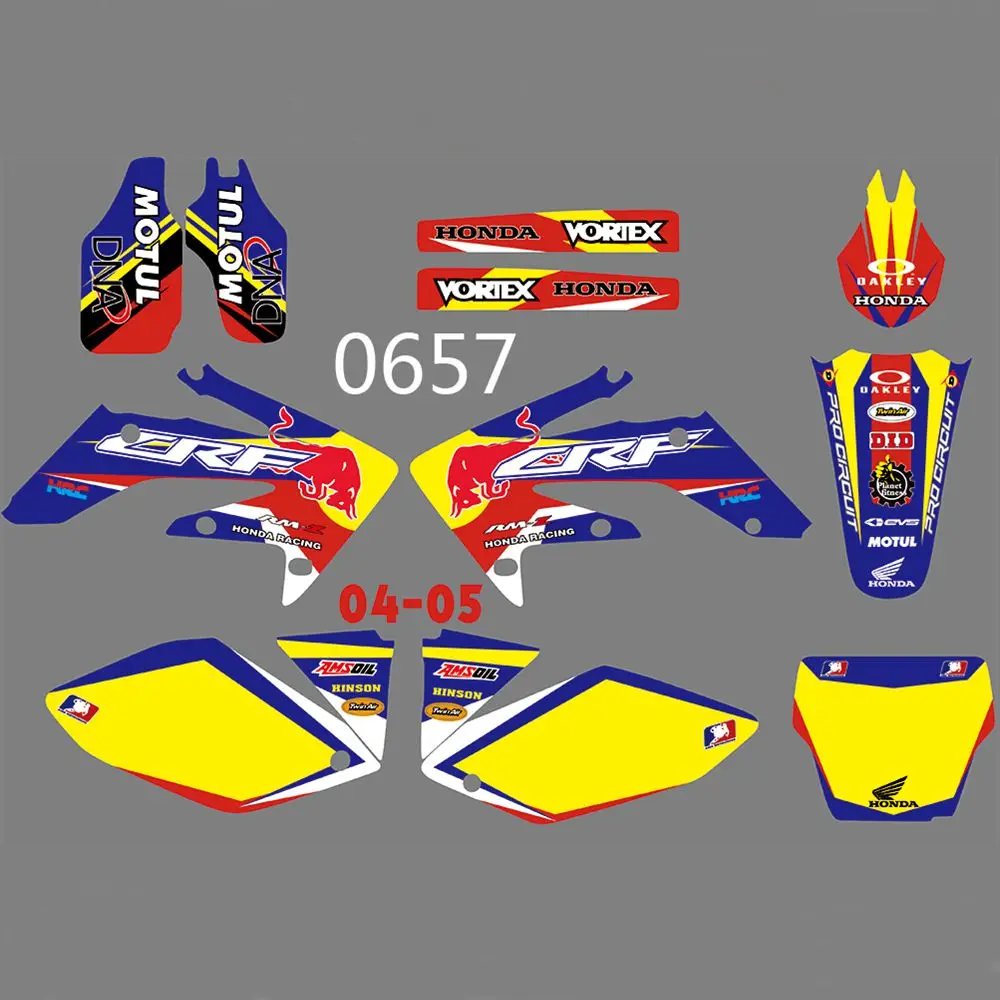 

New Full Graphics Decals Stickers Custom Number Name Glossy Bright Stickers Waterproof for HONDA CRF250 CRF250R 2004 2005