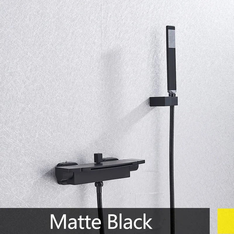 matte black Матовый черный душ простая система горячей холодной смесителя двойной ручкой Водопад Носик ABS пластиковый ручной душ установка ванной - Цвет: matte black