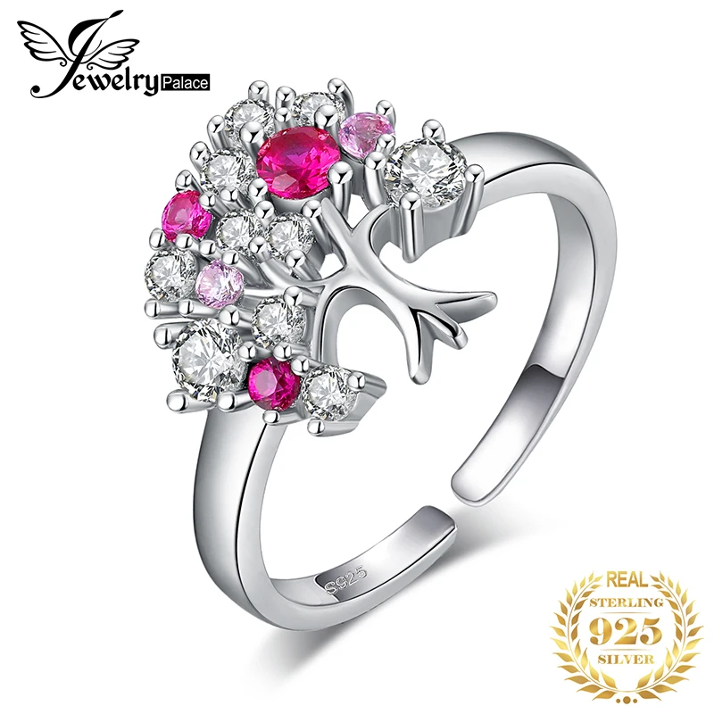 JewelryPalace Древо жизни созданное красное рубиновое кольцо 925 пробы серебряные кольца для женщин вечернее кольцо серебро 925 ювелирные изделия