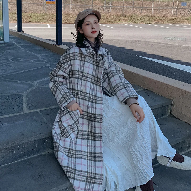 

Photo Shoot Plaid Woolen Overcoat Coat Women's Mid-length Autumn And Winter Short-height Students Fresh Japanese-style Korean-st