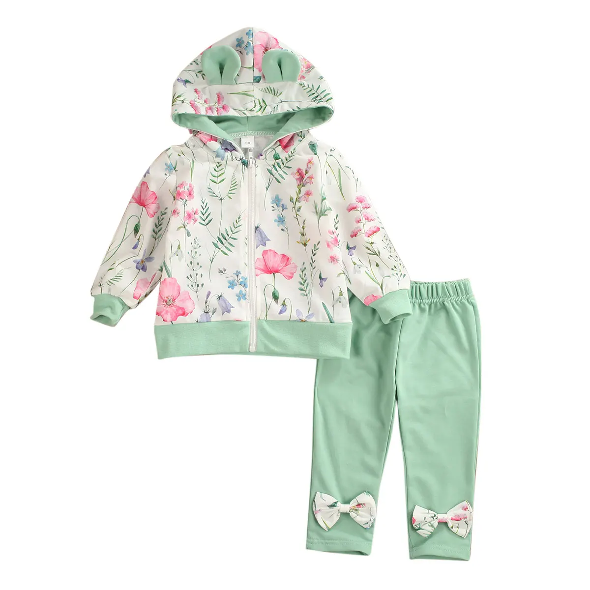  2pcs Set For Toddler Baby Girls Clothes Hooded Long Sleeve Ear Cartoon Sweatshirt Hoodied + Cute Pr